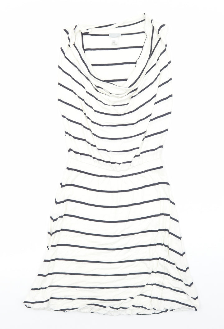 H&M Womens White Striped Viscose Fit & Flare Size 8 Cowl Neck Pullover