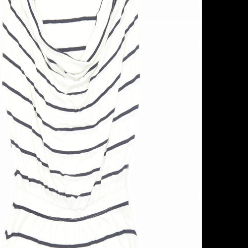 H&M Womens White Striped Viscose Fit & Flare Size 8 Cowl Neck Pullover