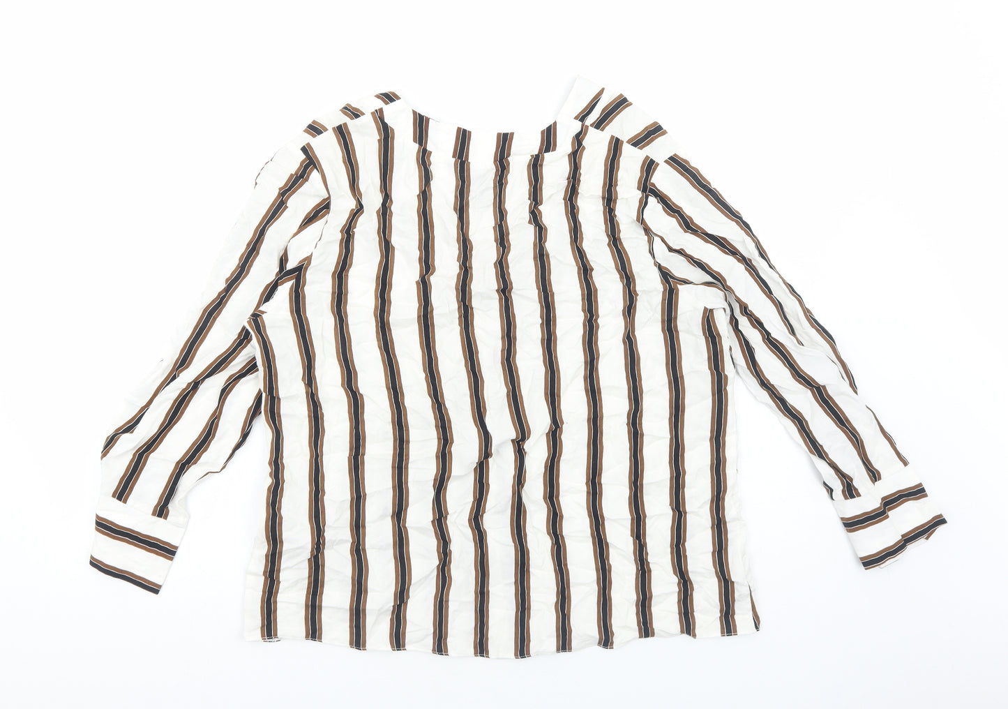 New Look Womens White Striped Viscose Basic Blouse Size 16 V-Neck