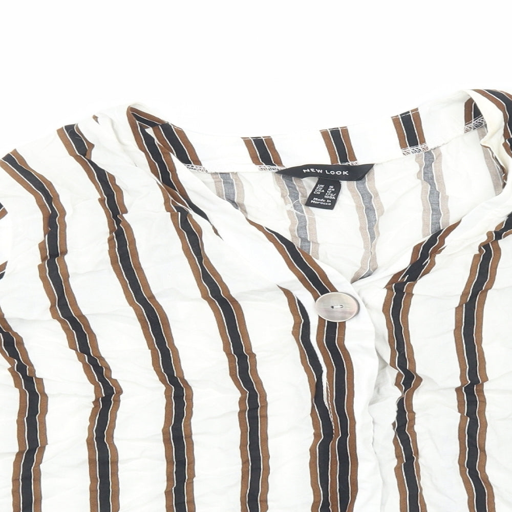 New Look Womens White Striped Viscose Basic Blouse Size 16 V-Neck