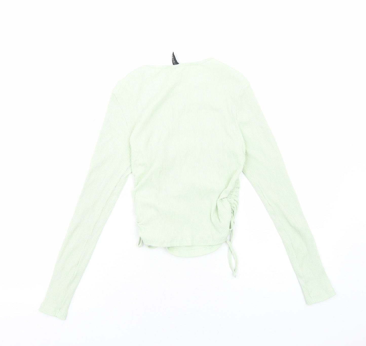 H&M Womens Green Viscose Cropped Blouse Size S Scoop Neck - Ribbed Side Ruched