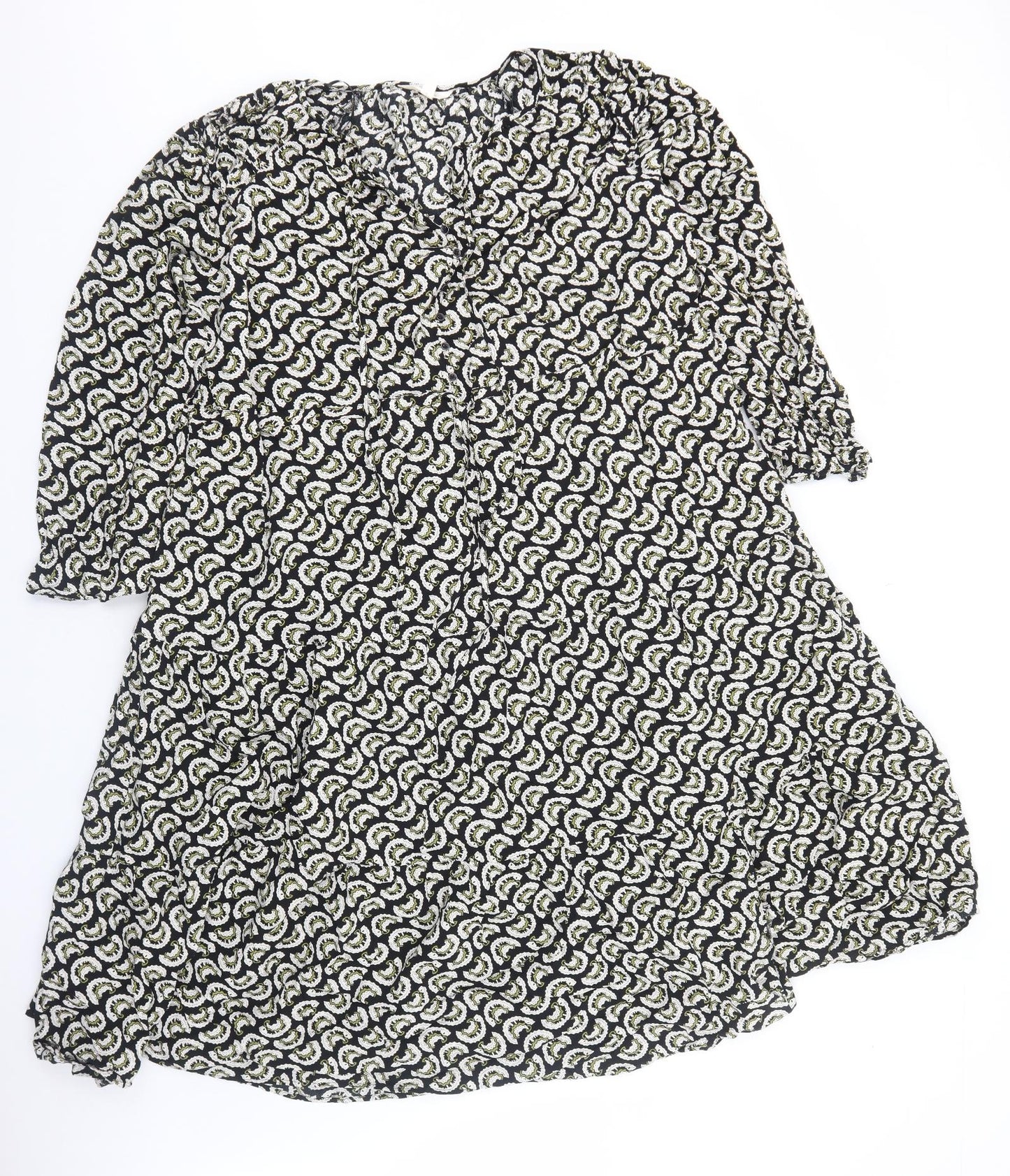 Per Una Womens Black Geometric Viscose A-Line Size 18 V-Neck Pullover