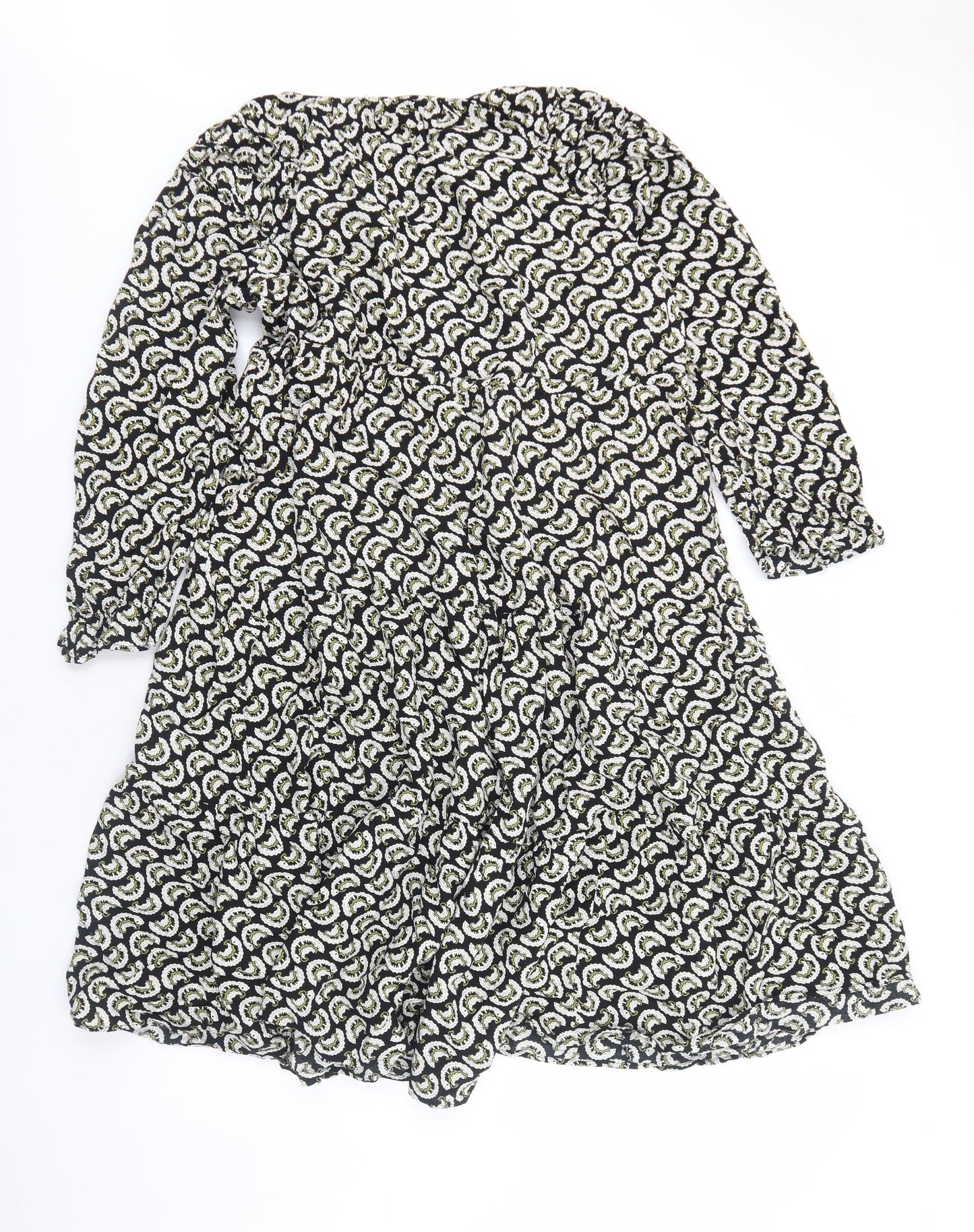 Per Una Womens Black Geometric Viscose A-Line Size 18 V-Neck Pullover