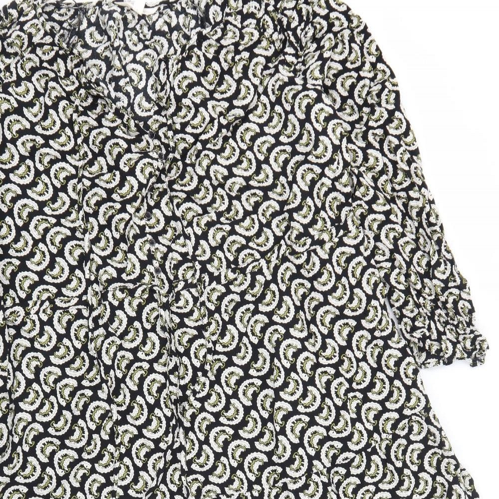 Per Una Womens Black Geometric Viscose A-Line Size 18 V-Neck Pullover