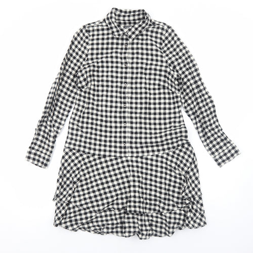 Mint Velvet Womens Black Geometric Cotton Shirt Dress Size 8 Collared Button