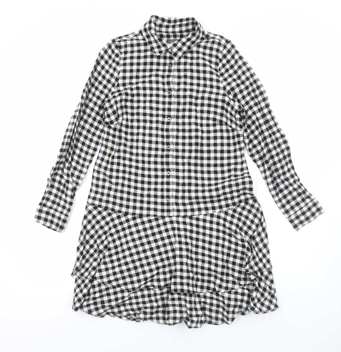 Mint Velvet Womens Black Geometric Cotton Shirt Dress Size 8 Collared Button