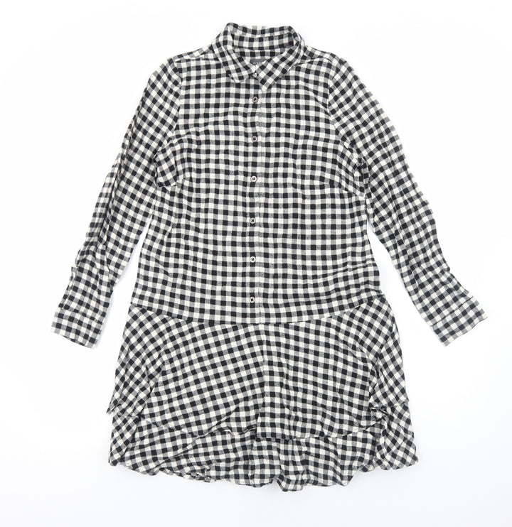 Mint Velvet Womens Black Geometric Cotton Shirt Dress Size 8 Collared Button