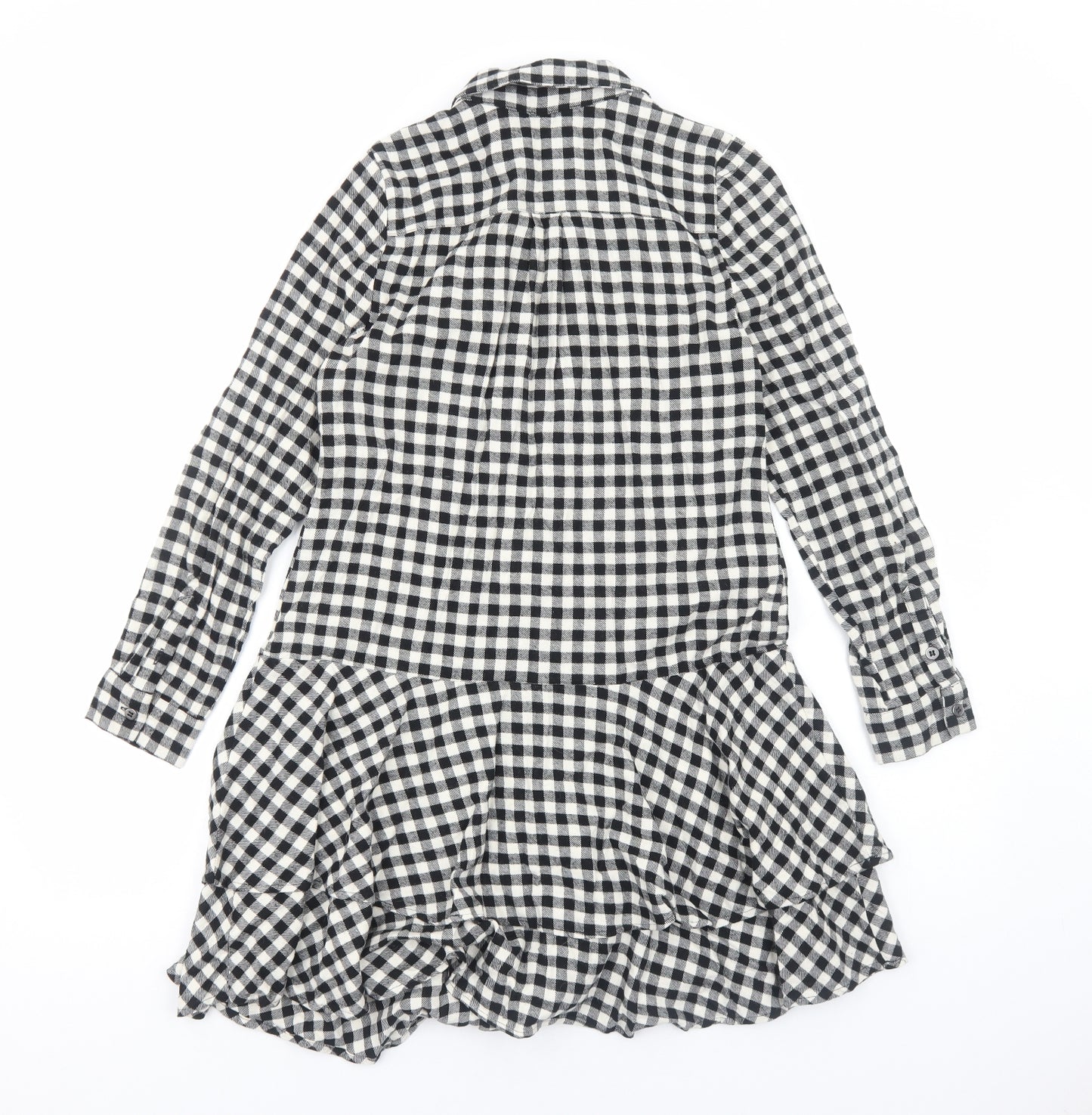 Mint Velvet Womens Black Geometric Cotton Shirt Dress Size 8 Collared Button