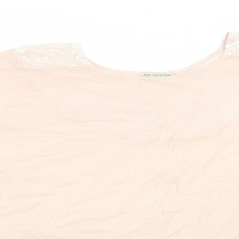 New Collection Womens Pink Cotton Tunic Blouse Size L Scoop Neck