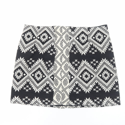 Marks and Spencer Womens Black Geometric Cotton Bandage Skirt Size 18 Zip