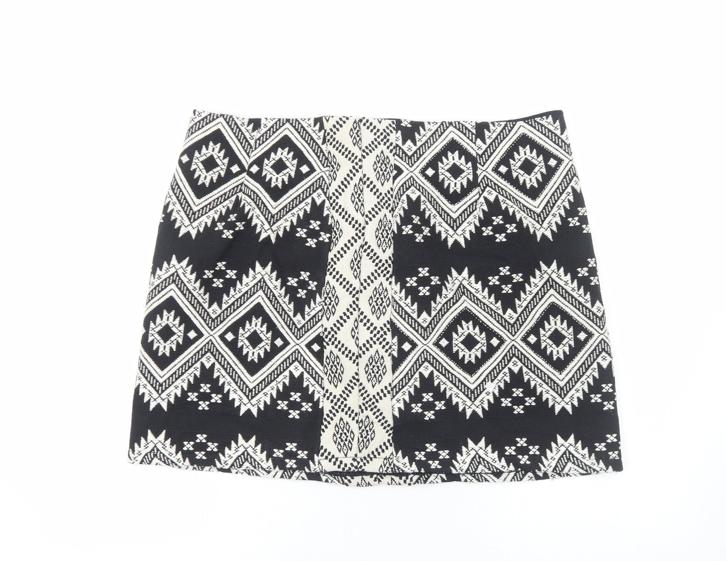 Marks and Spencer Womens Black Geometric Cotton Bandage Skirt Size 18 Zip