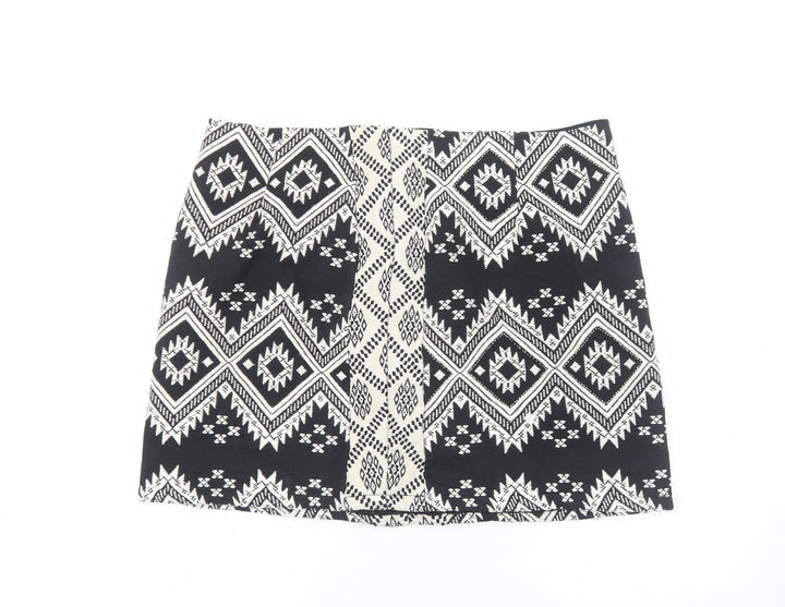 Marks and Spencer Womens Black Geometric Cotton Bandage Skirt Size 18 Zip