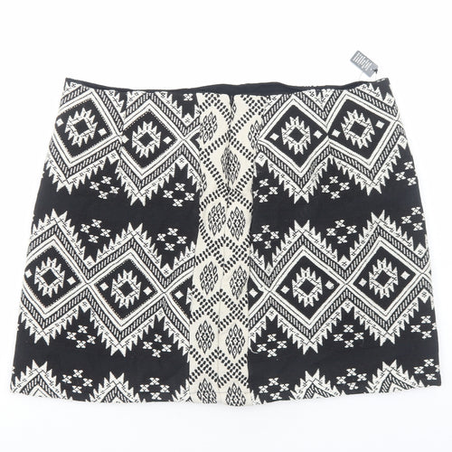 Marks and Spencer Womens Black Geometric Cotton Bandage Skirt Size 18 Zip