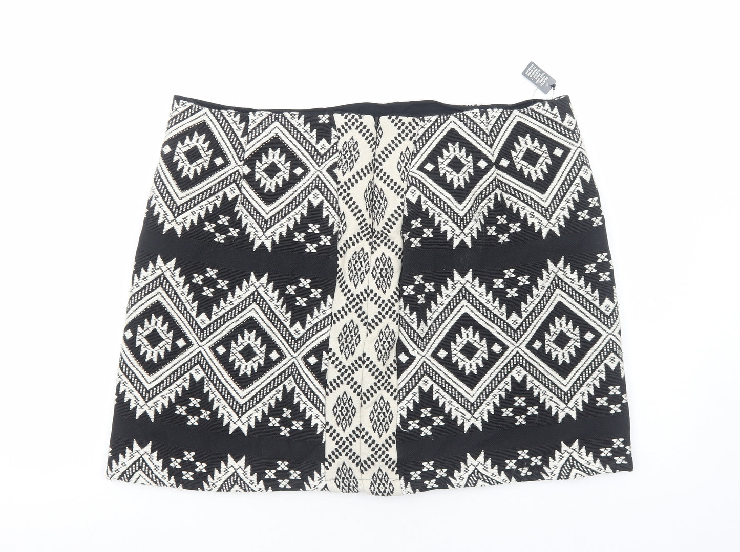 Marks and Spencer Womens Black Geometric Cotton Bandage Skirt Size 18 Zip