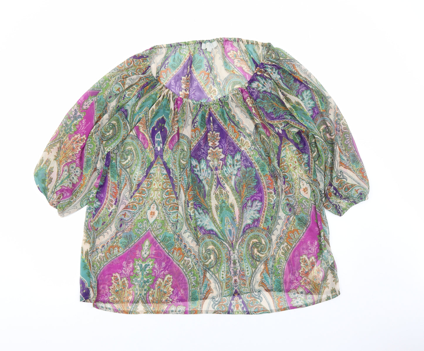 Preworn Womens Multicoloured Floral Polyester Basic Blouse Size 16 Scoop Neck