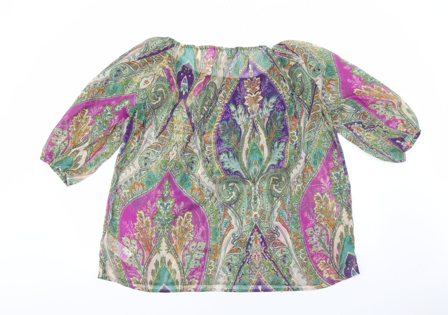 Preworn Womens Multicoloured Floral Polyester Basic Blouse Size 16 Scoop Neck