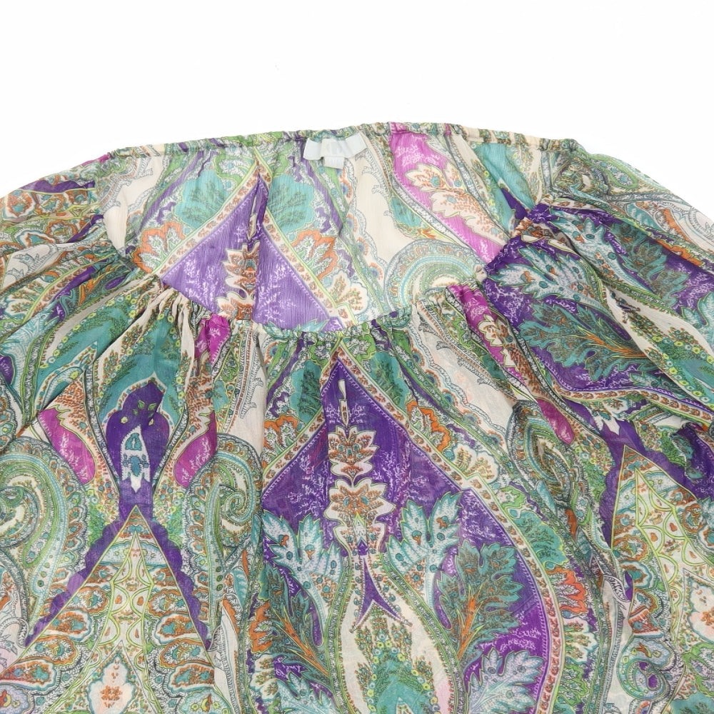 Preworn Womens Multicoloured Floral Polyester Basic Blouse Size 16 Scoop Neck