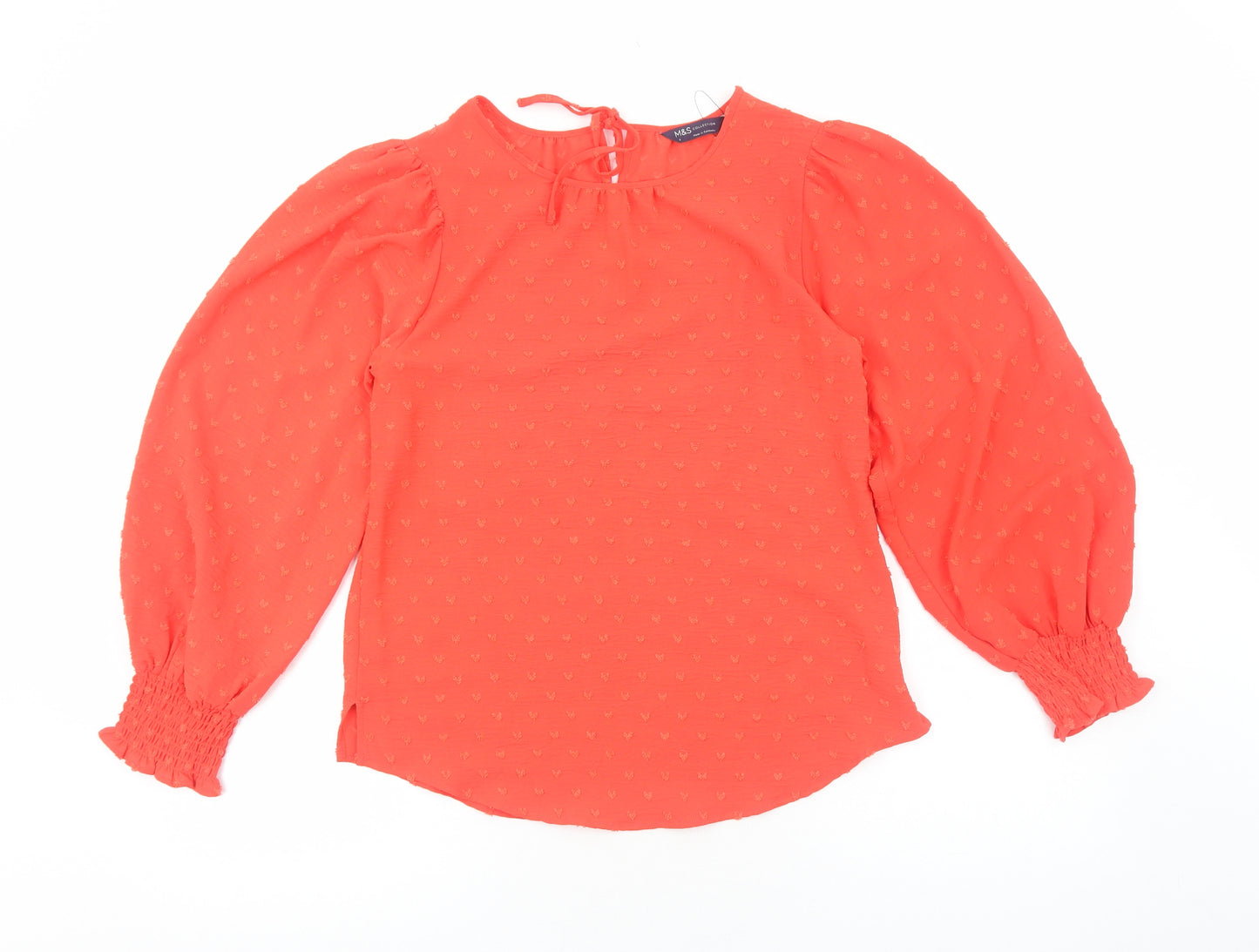 Marks and Spencer Womens Red Viscose Basic Blouse Size 6 Round Neck - Balloon Sleeves