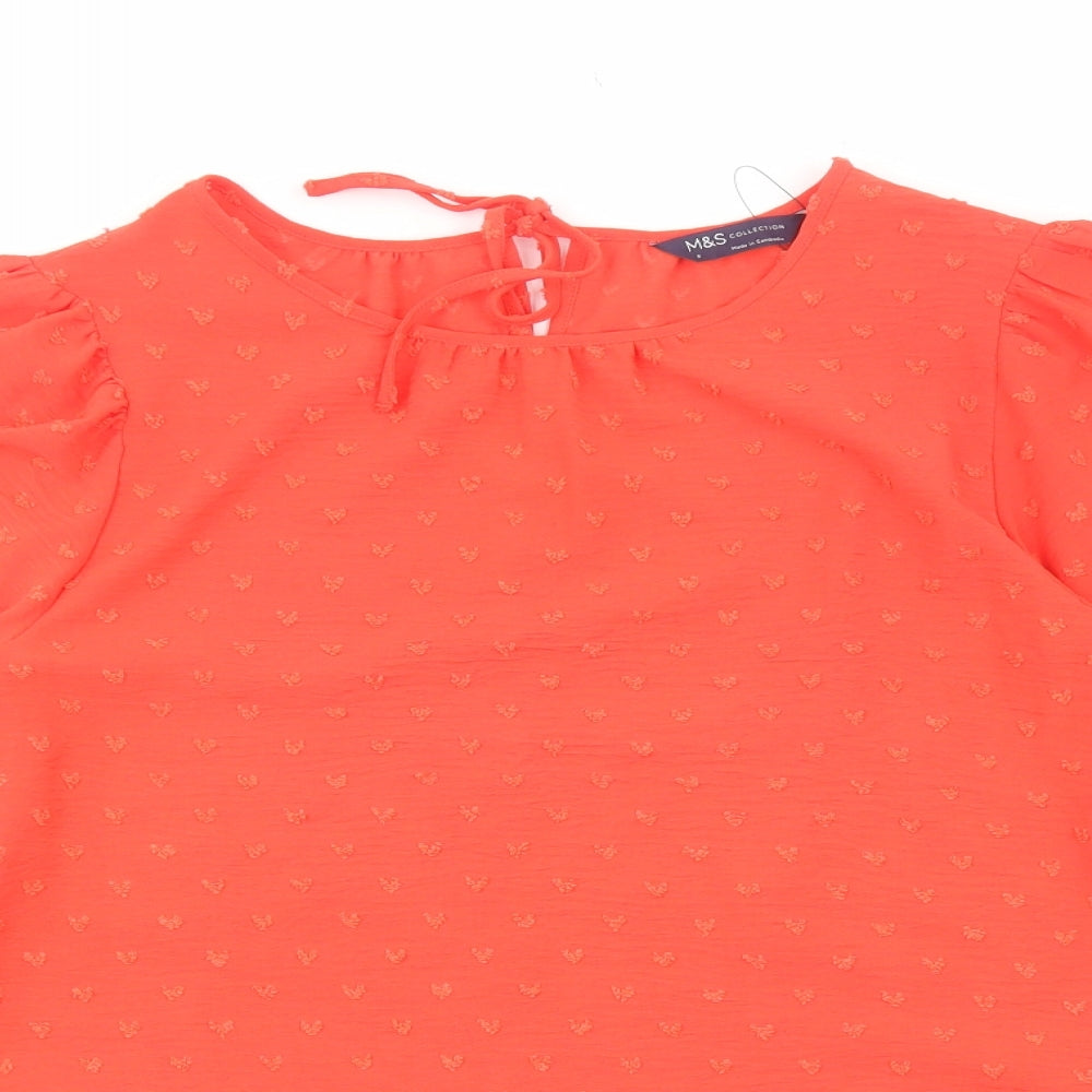 Marks and Spencer Womens Red Viscose Basic Blouse Size 6 Round Neck - Balloon Sleeves