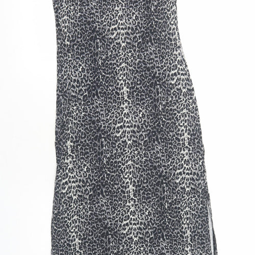 Oasis Womens Grey Animal Print Viscose Bodycon Size S Scoop Neck Pullover - Leopard print