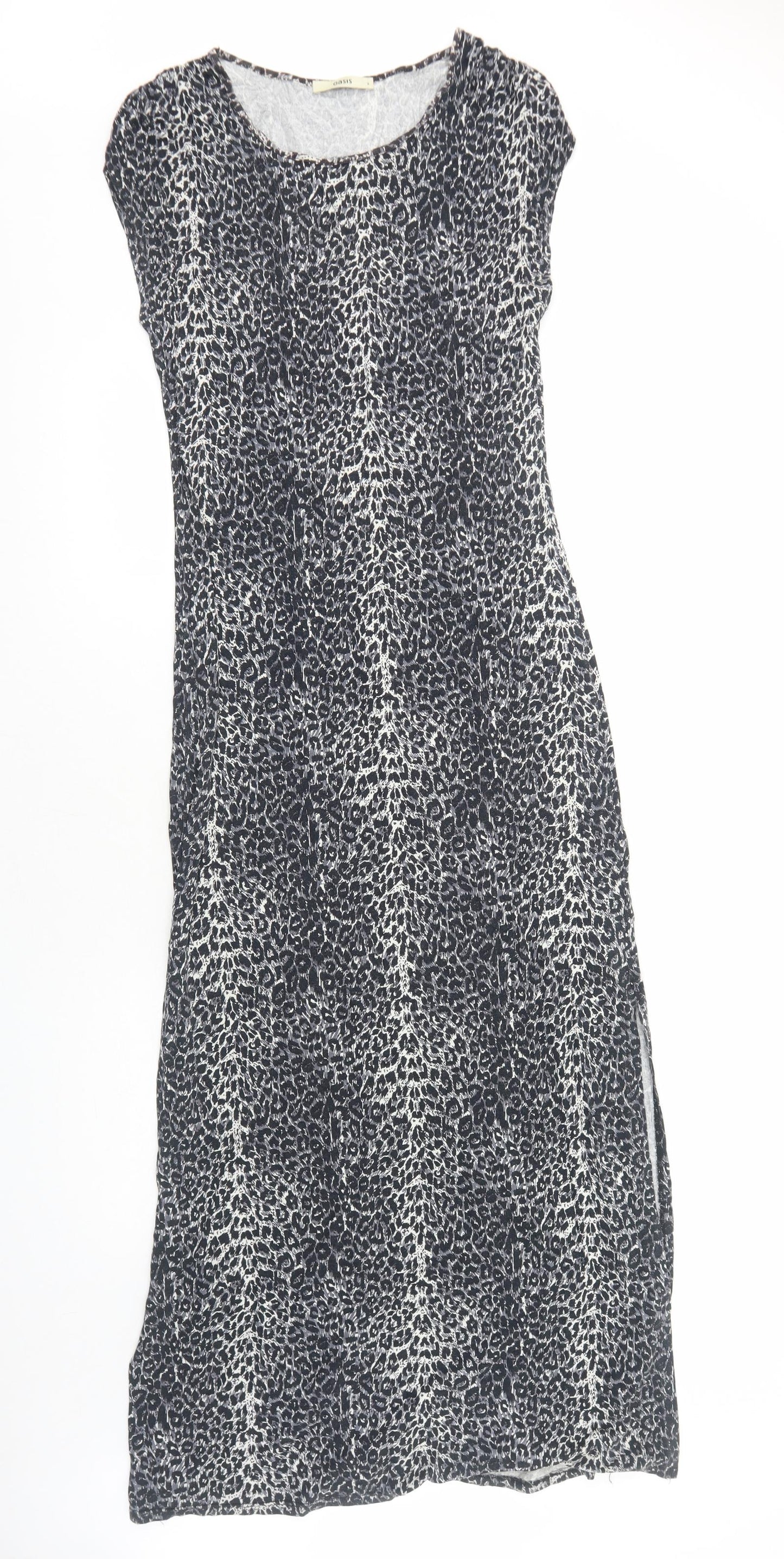 Oasis Womens Grey Animal Print Viscose Bodycon Size S Scoop Neck Pullover - Leopard print