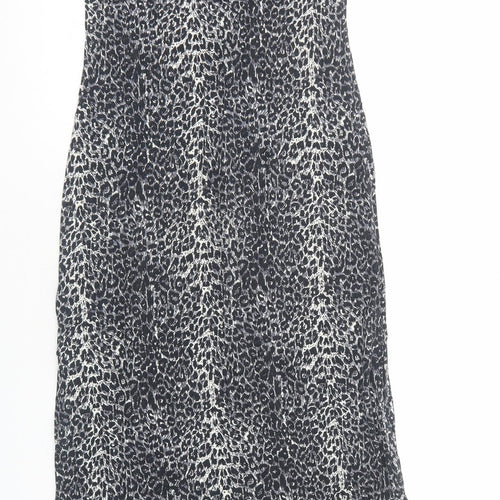 Oasis Womens Grey Animal Print Viscose Bodycon Size S Scoop Neck Pullover - Leopard print