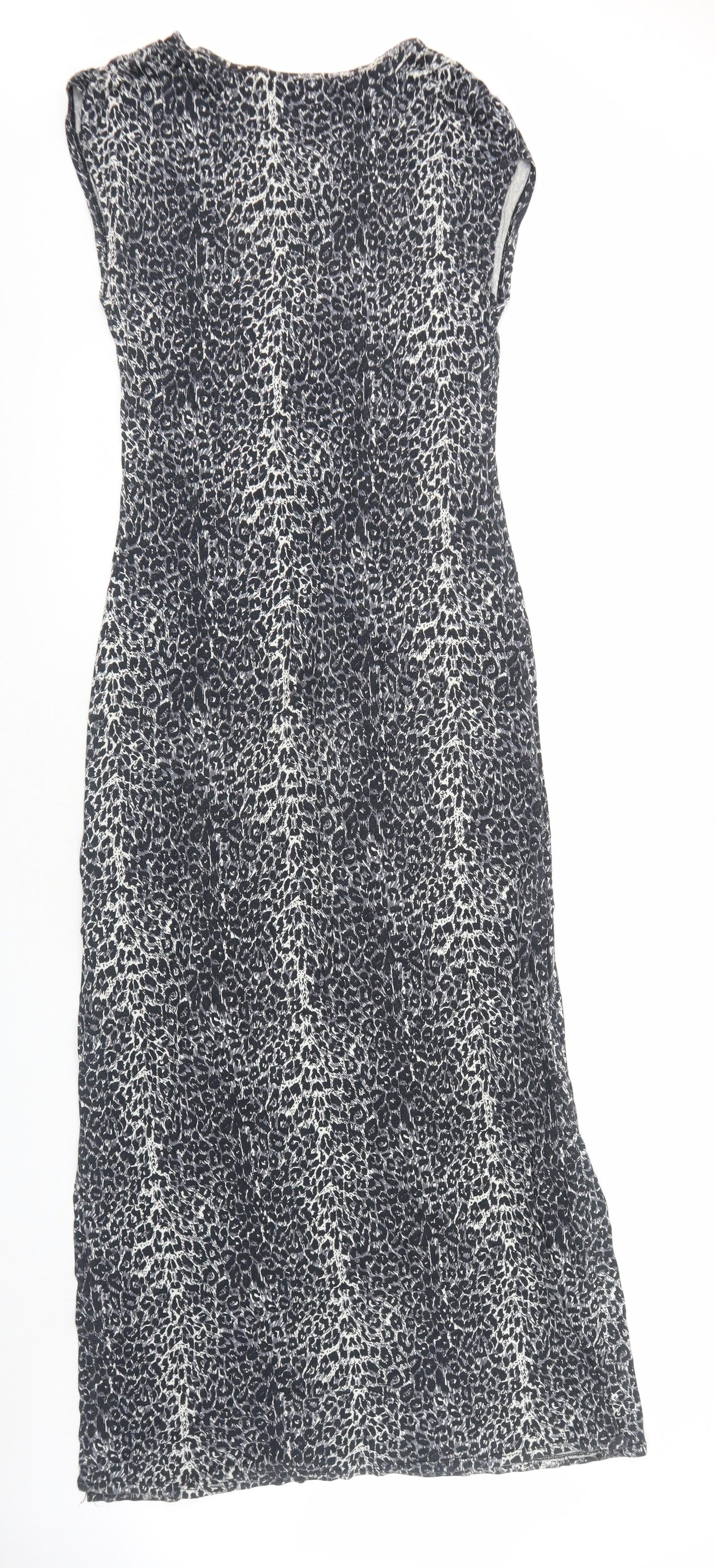 Oasis Womens Grey Animal Print Viscose Bodycon Size S Scoop Neck Pullover - Leopard print