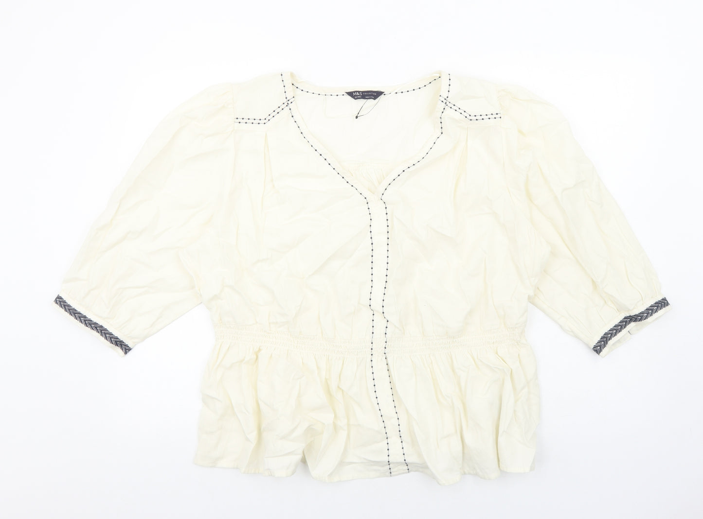 Marks and Spencer Womens Ivory Cotton Basic Blouse Size 22 V-Neck
