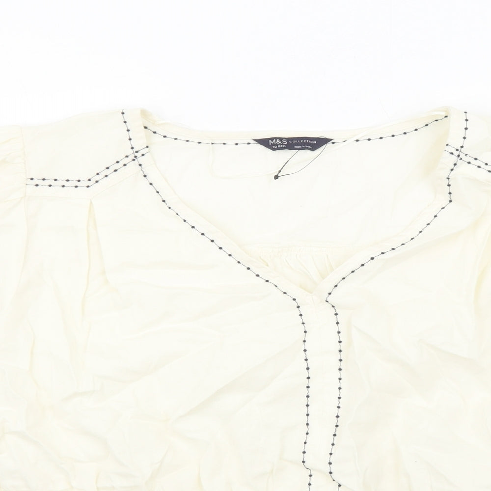 Marks and Spencer Womens Ivory Cotton Basic Blouse Size 22 V-Neck