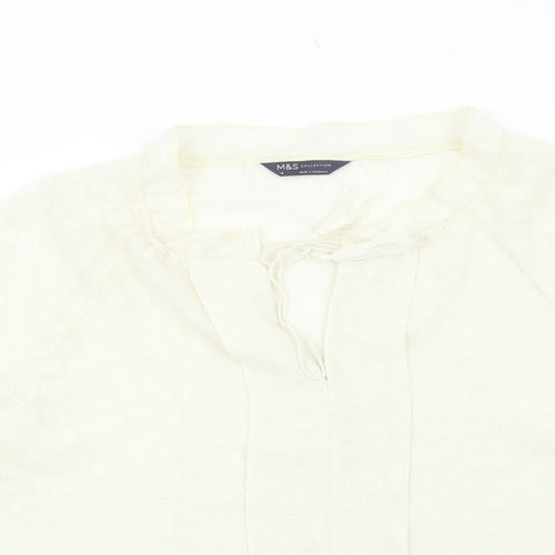 Marks and Spencer Womens Ivory Animal Print Polyester Basic Blouse Size 16 Scoop Neck - Leopard Print Tie Neck