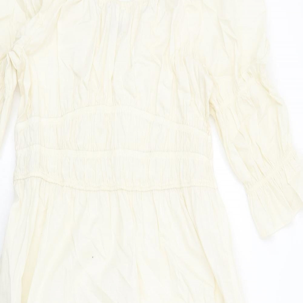 Marks and Spencer Womens Ivory Cotton Fit & Flare Size 16 Scoop Neck Pullover
