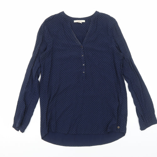 Esprit Womens Blue Polka Dot Viscose Basic Blouse Size 10 V-Neck