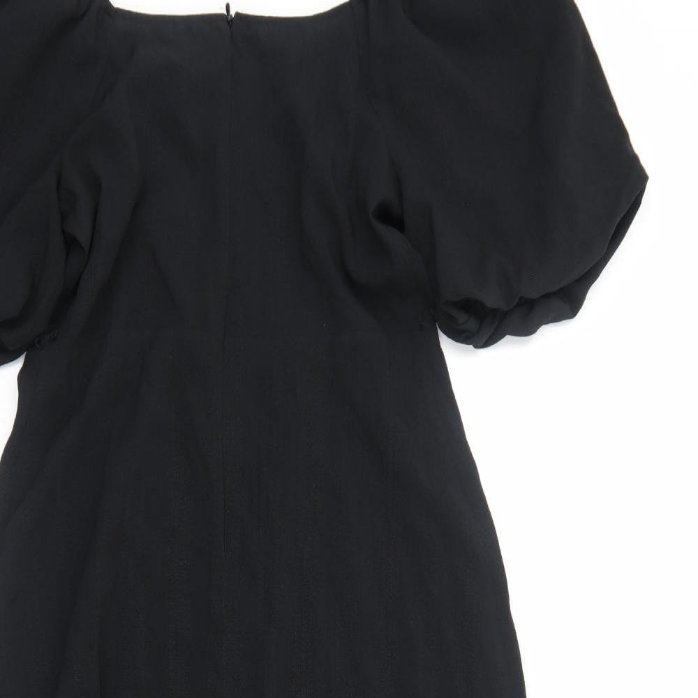 Marks and Spencer Womens Black Polyester A-Line Size 12 Scoop Neck Zip