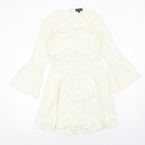 Topshop Womens Ivory Polyester A-Line Size 8 Round Neck Zip