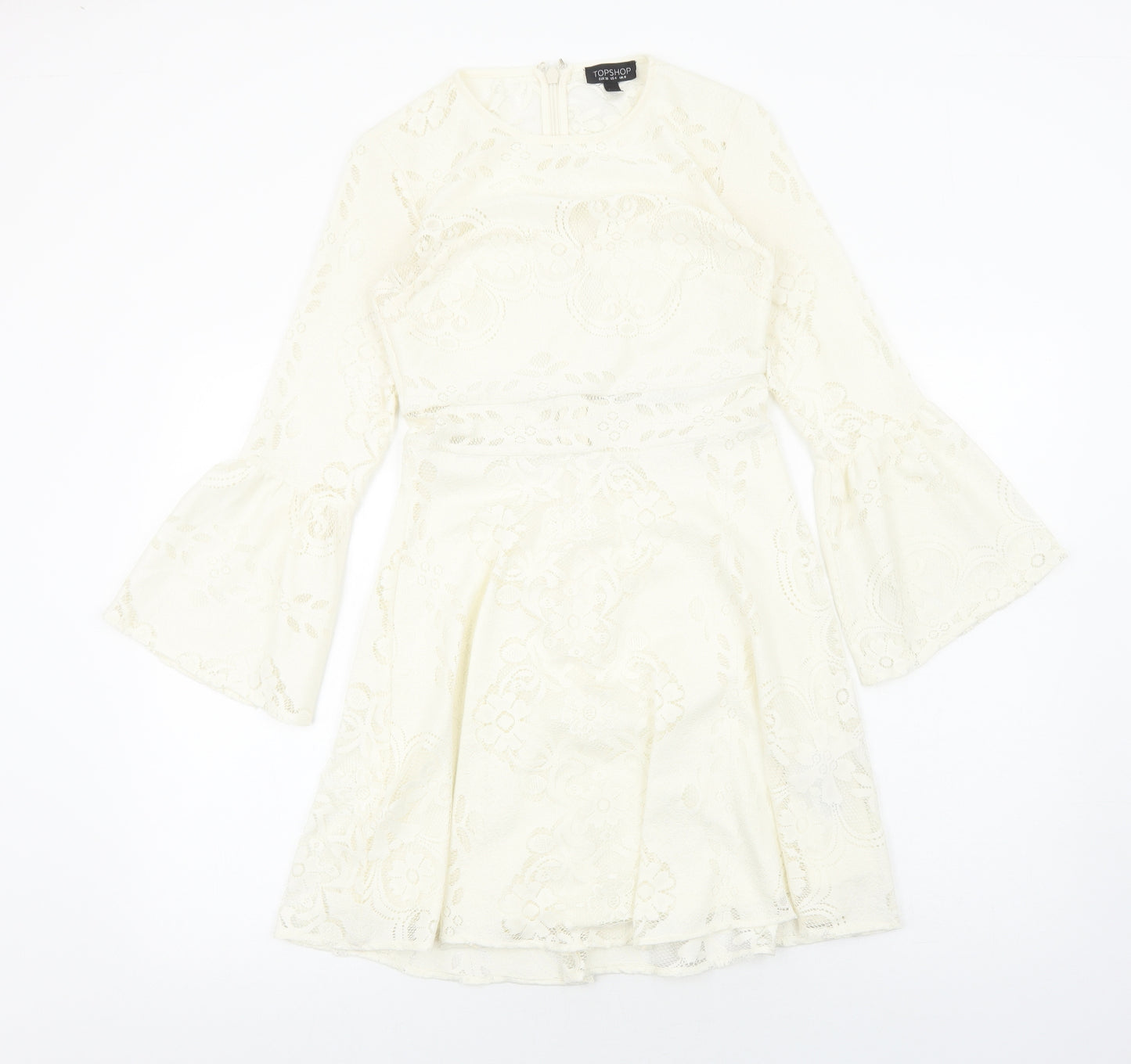 Topshop Womens Ivory Polyester A-Line Size 8 Round Neck Zip