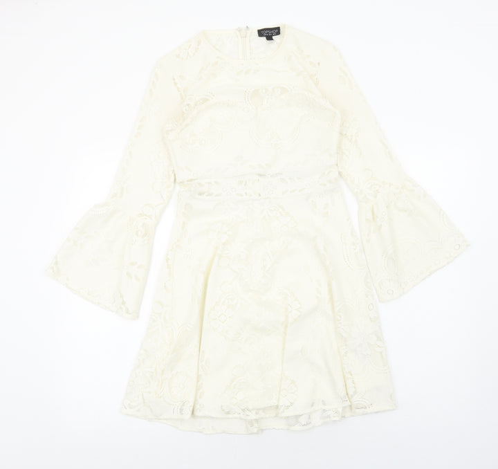 Topshop Womens Ivory Polyester A-Line Size 8 Round Neck Zip