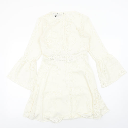 Topshop Womens Ivory Polyester A-Line Size 8 Round Neck Zip