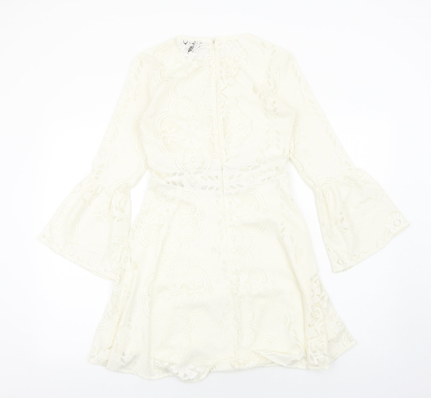 Topshop Womens Ivory Polyester A-Line Size 8 Round Neck Zip