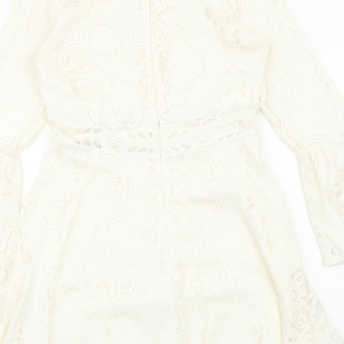 Topshop Womens Ivory Polyester A-Line Size 8 Round Neck Zip