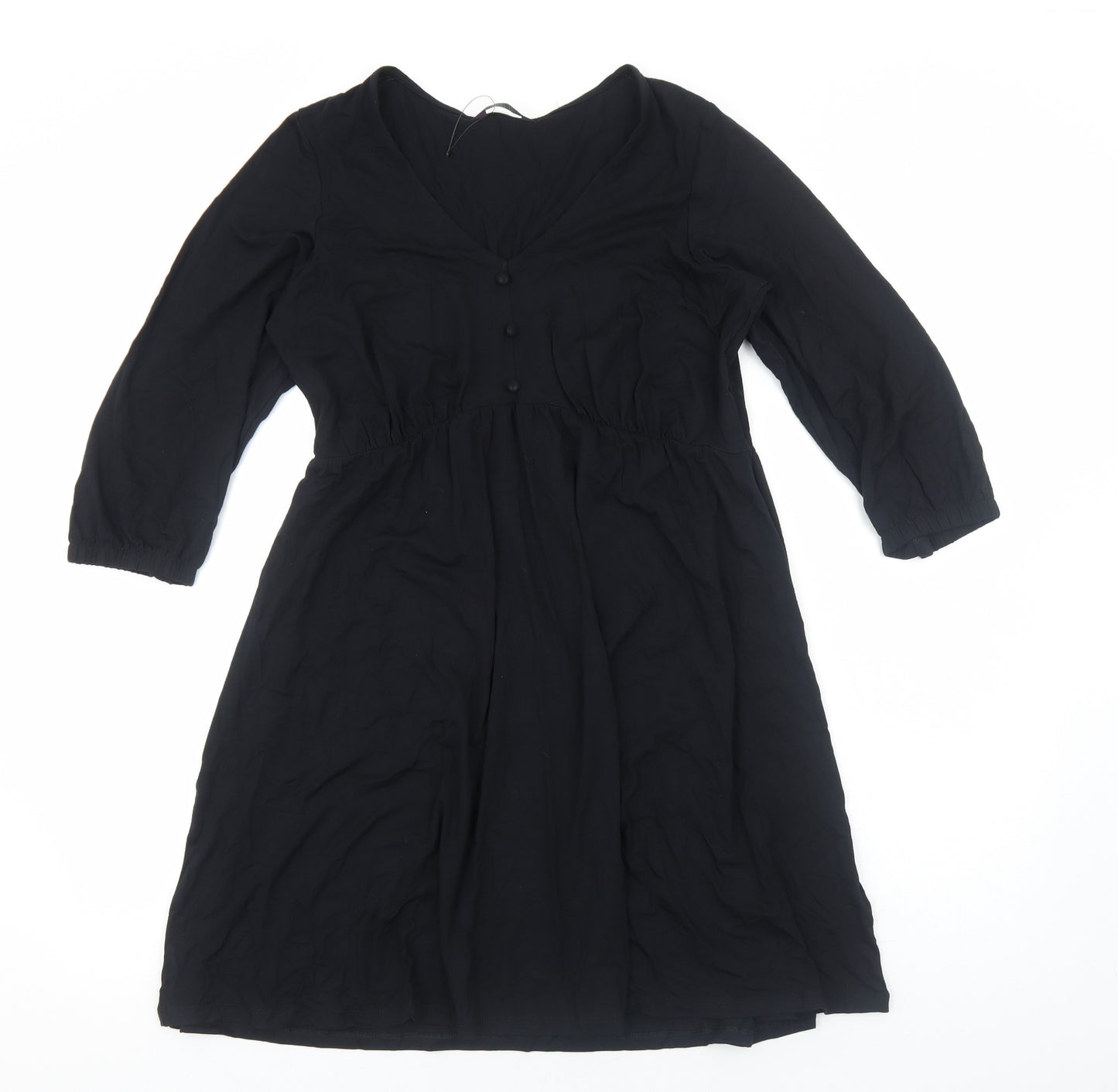 Marks and Spencer Womens Black Viscose Fit & Flare Size 10 V-Neck Pullover