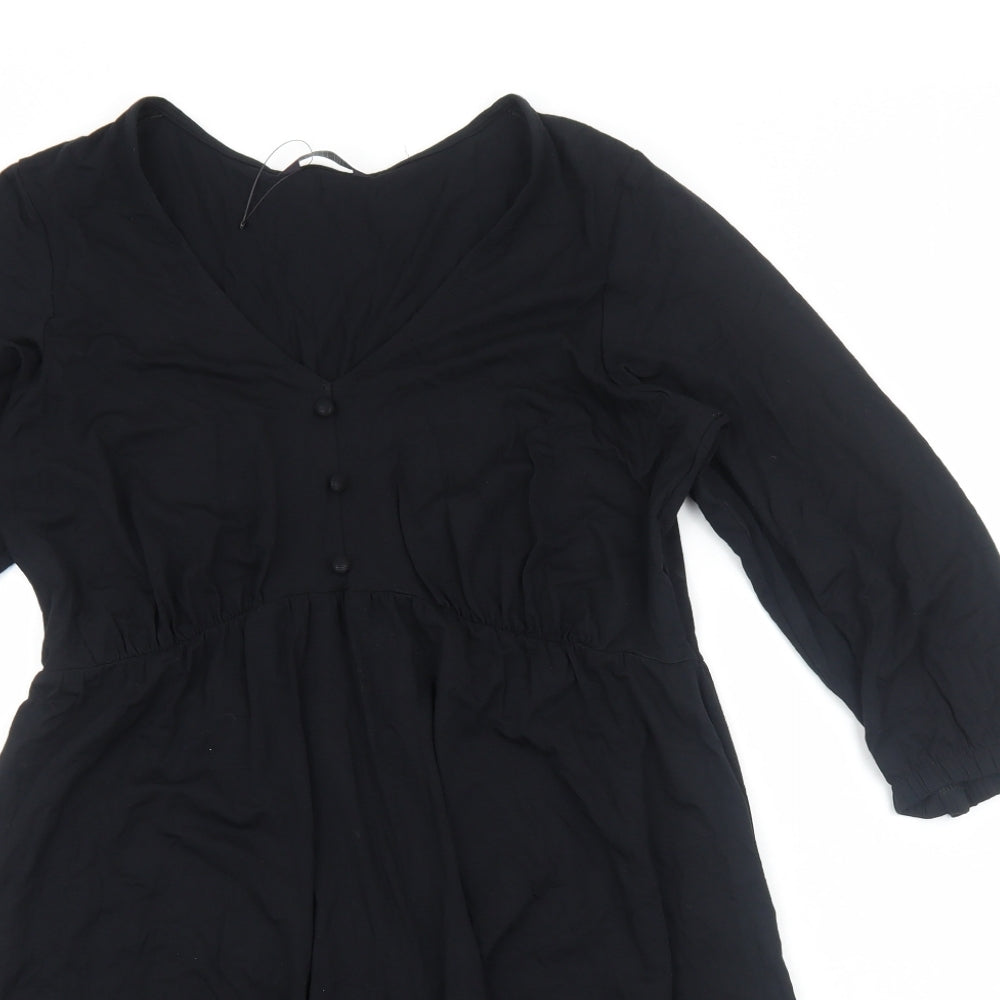 Marks and Spencer Womens Black Viscose Fit & Flare Size 10 V-Neck Pullover