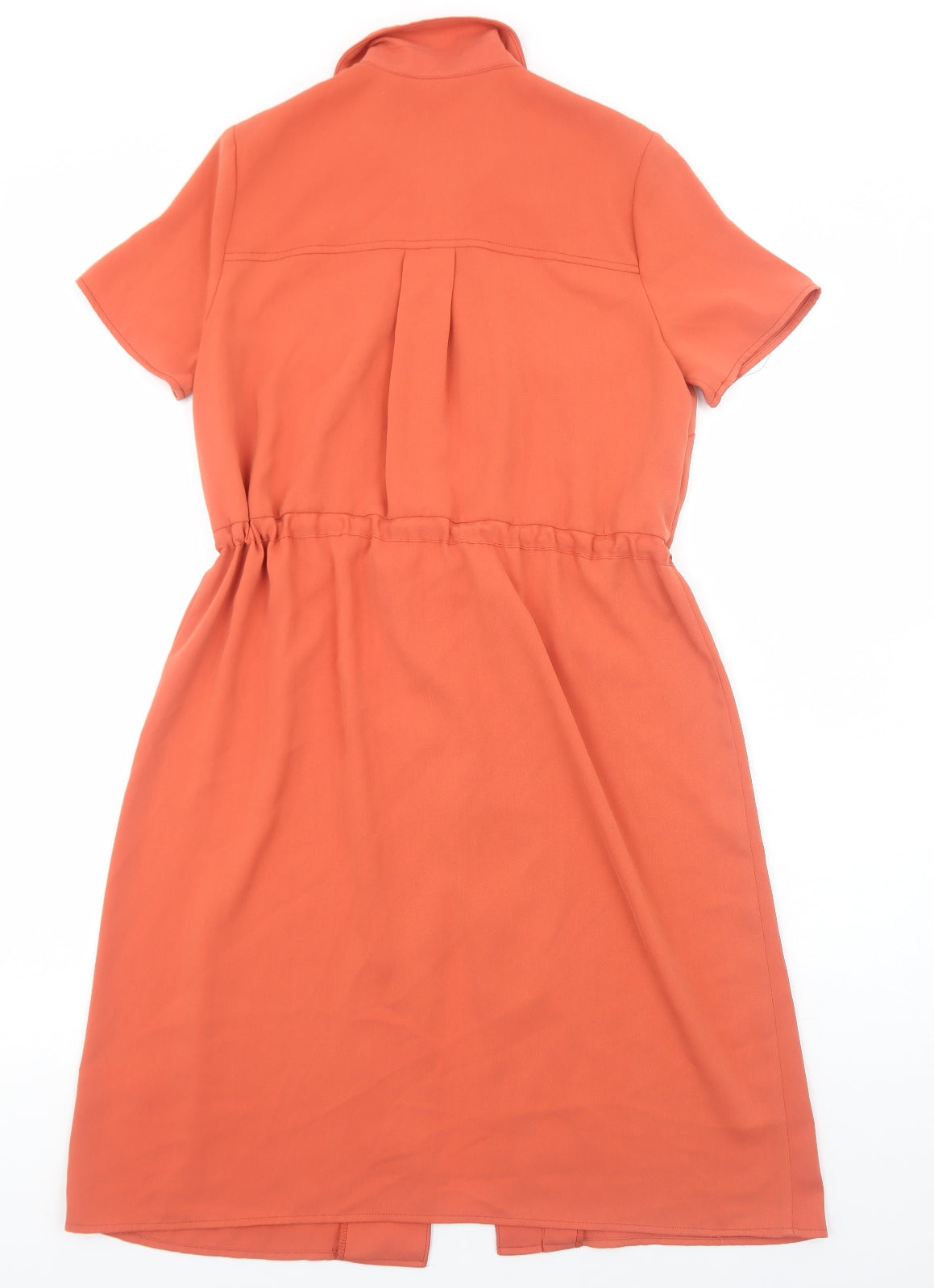 TU Womens Orange Polyester Shirt Dress Size 8 Collared Button - Tie Waist