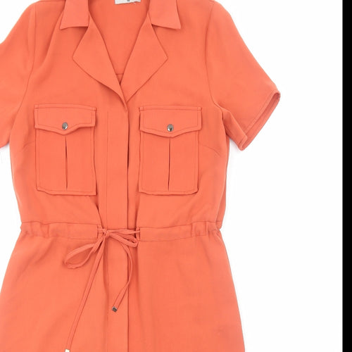 TU Womens Orange Polyester Shirt Dress Size 8 Collared Button - Tie Waist