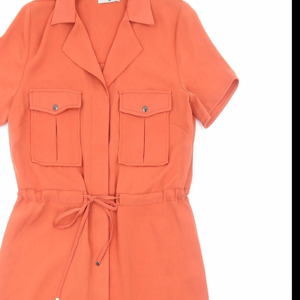 TU Womens Orange Polyester Shirt Dress Size 8 Collared Button - Tie Waist