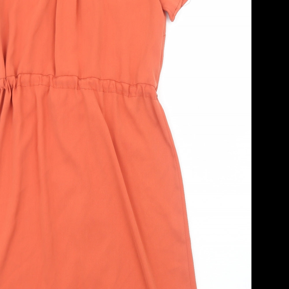TU Womens Orange Polyester Shirt Dress Size 8 Collared Button - Tie Waist