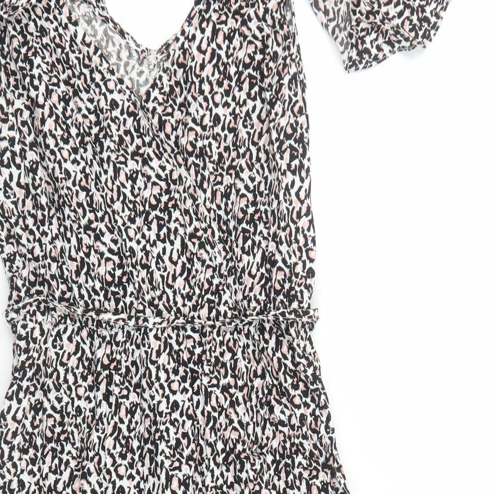 Oasis Womens Multicoloured Geometric Viscose Fit & Flare Size 8 V-Neck Pullover
