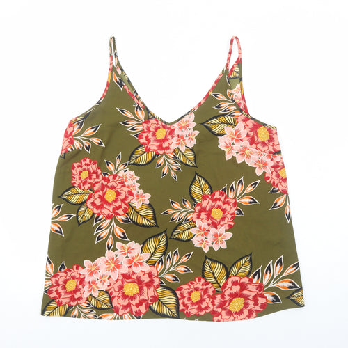 Papaya Womens Green Floral Polyester Camisole Tank Size 16 V-Neck