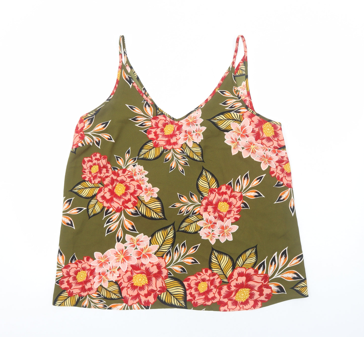 Papaya Womens Green Floral Polyester Camisole Tank Size 16 V-Neck