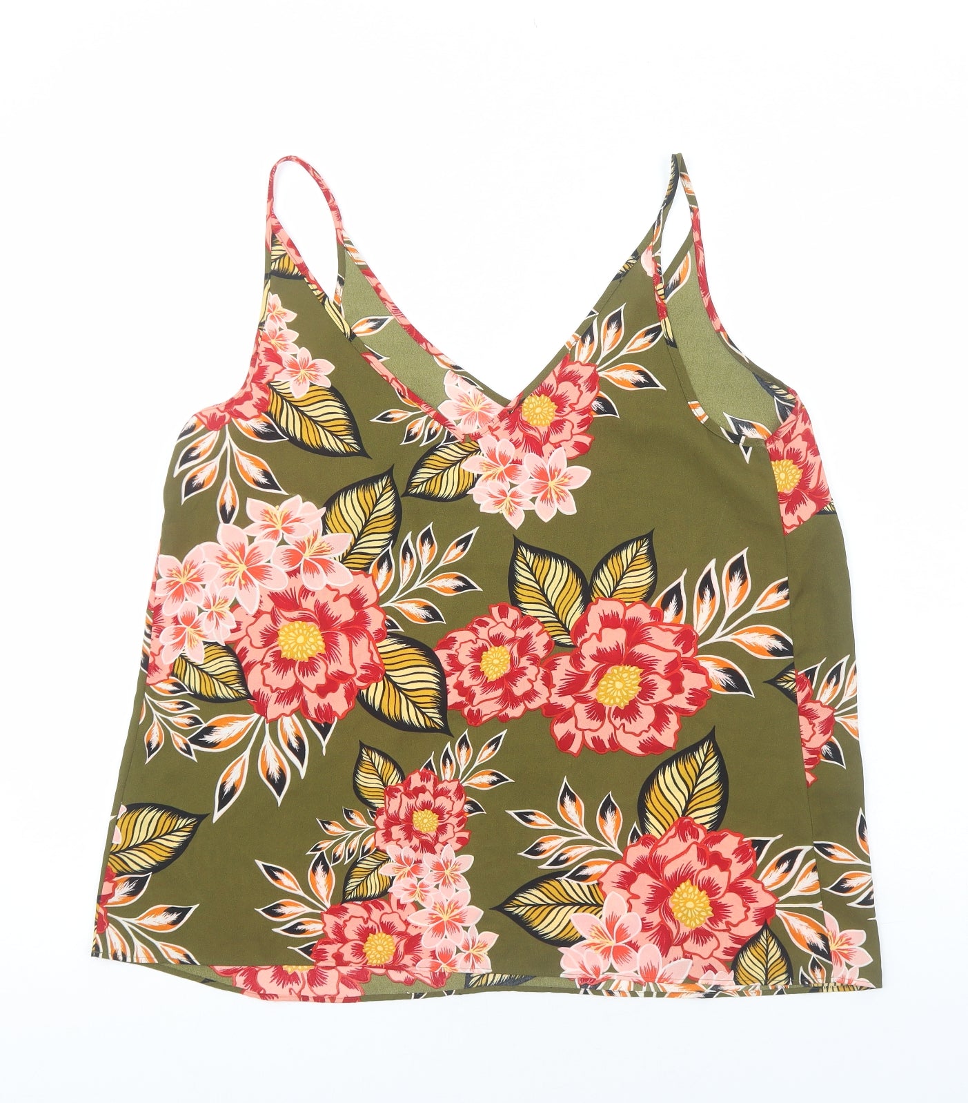 Papaya Womens Green Floral Polyester Camisole Tank Size 16 V-Neck