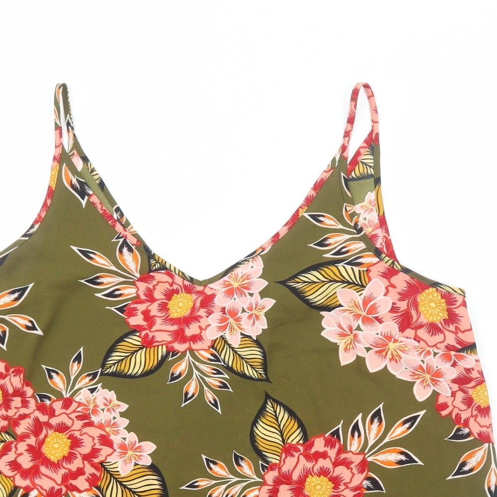 Papaya Womens Green Floral Polyester Camisole Tank Size 16 V-Neck